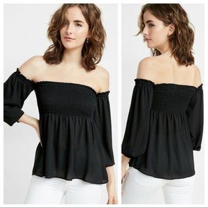 Express Smocked Off-the-Shoulder Peasant Blouse
